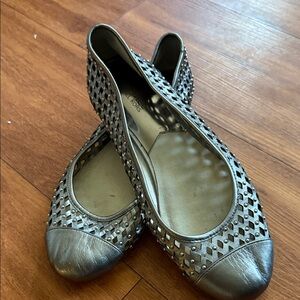 Michael Kors Silver Metallic Studded Leather Perforated Ballet Flats Size 9